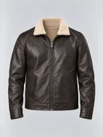 Men's Sheep Skin Leather Bomber Jacket with Shearling Collar
