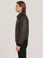 Men's Black Coffee Fur Collar Flight Leather Jacket