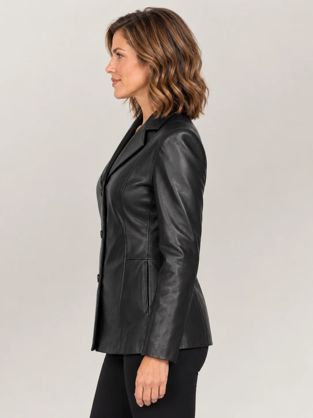 Women's Misses Fit Three Button Leather Jacket