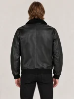 Men's Black Fur Collar Flight Leather Jacket