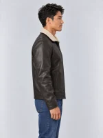 Men's Sheep Skin Leather Bomber Jacket with Shearling Collar