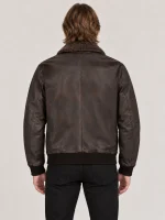 Men's Black Coffee Fur Collar Flight Leather Jacket