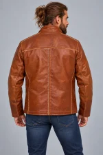 Men's Funnel Collar Leather jacket