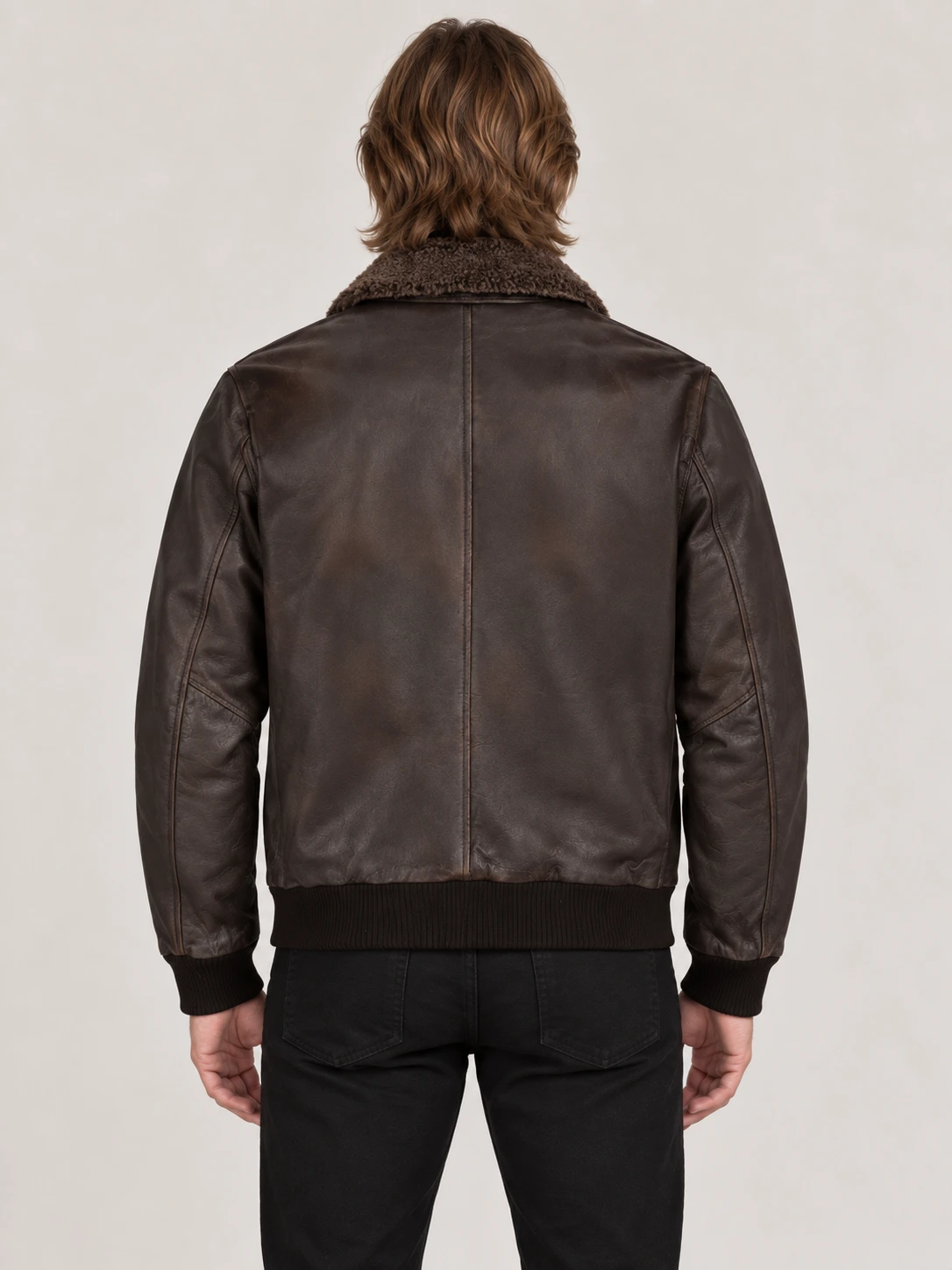 Men's Black Coffee Fur Collar Flight Leather Jacket