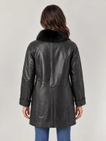 Women's Swing Leather Coat with Real Fox Fur Collar