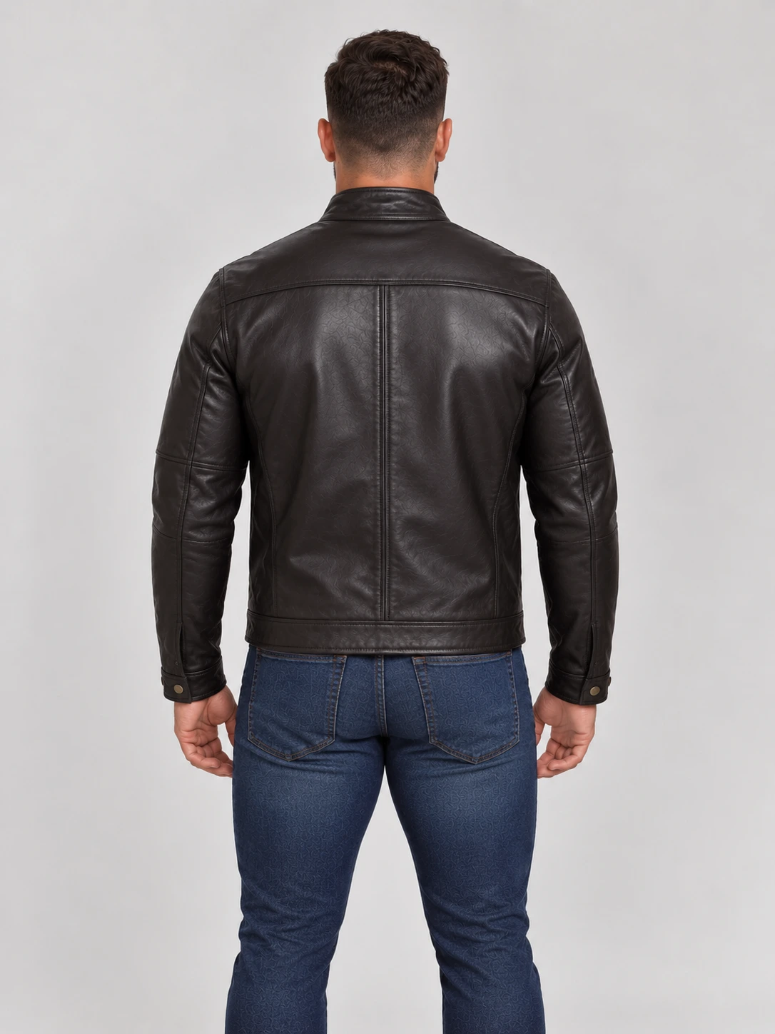Men's Stand UP Collar Genuine Leather Jacket