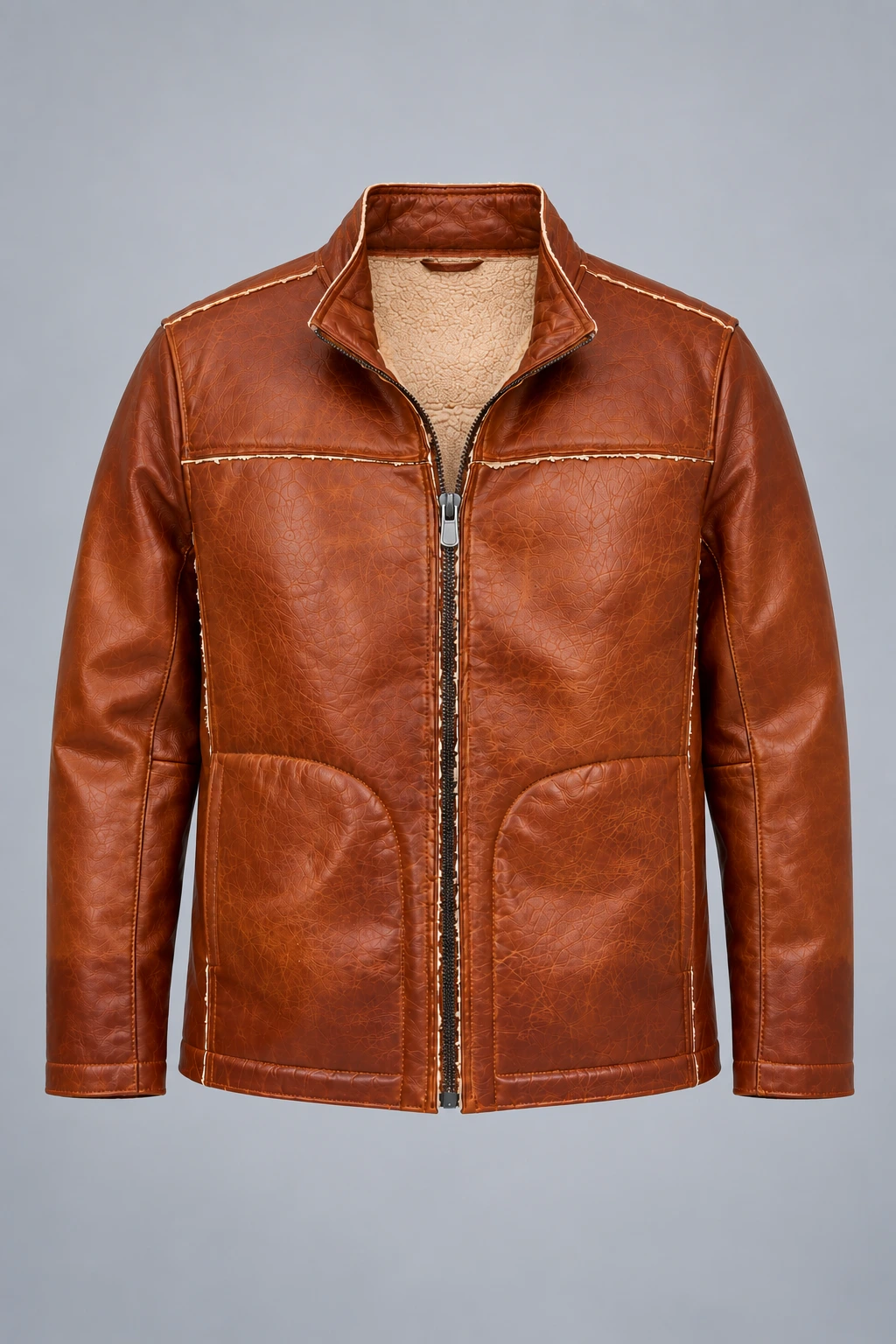 Men's Funnel Collar Leather jacket