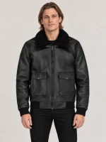 Men's Black Fur Collar Flight Leather Jacket