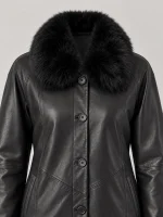 Women's Swing Leather Coat with Real Fox Fur Collar