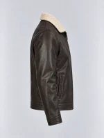 Men's Sheep Skin Leather Bomber Jacket with Shearling Collar