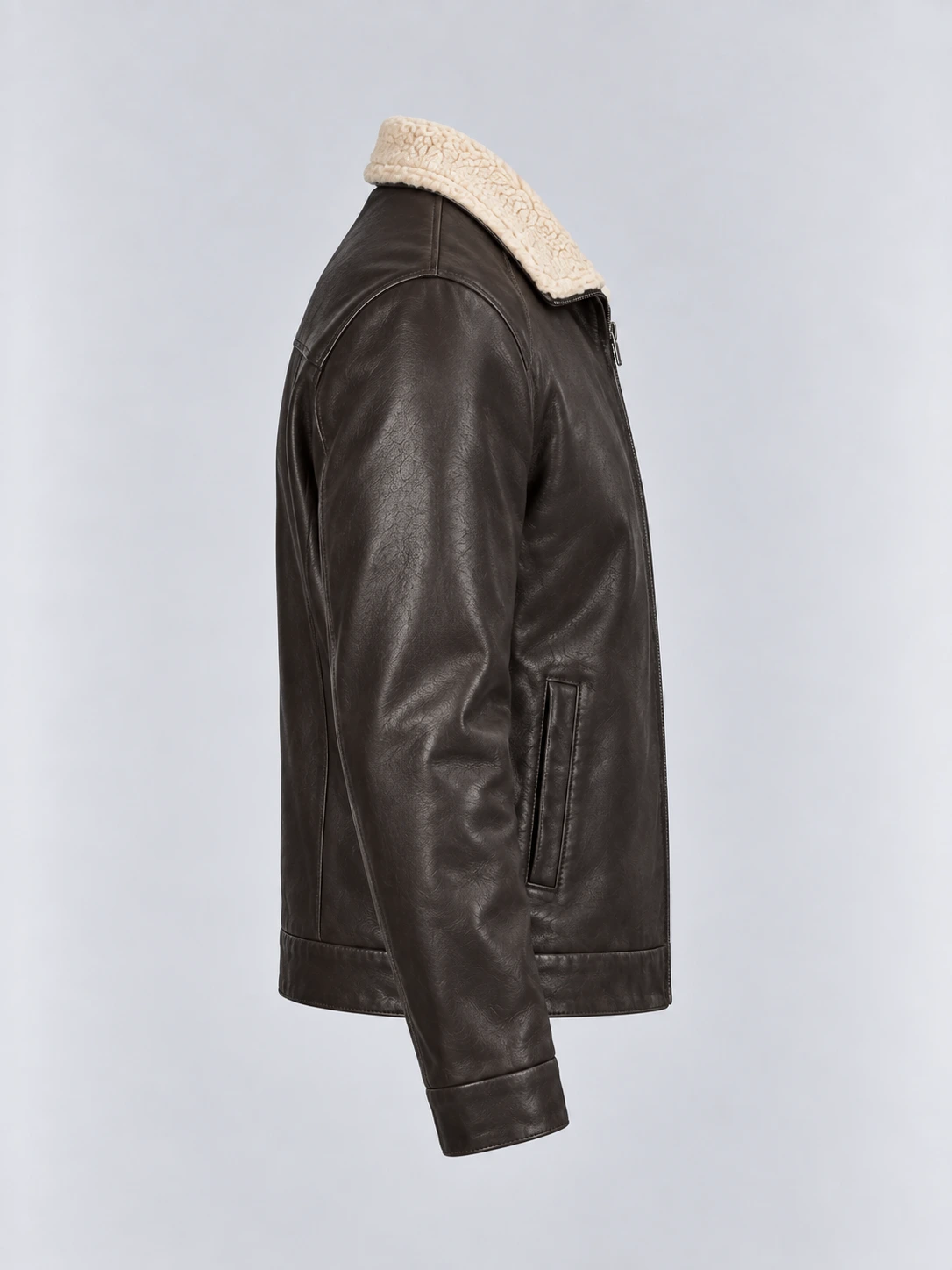 Men's Sheep Skin Leather Bomber Jacket with Shearling Collar