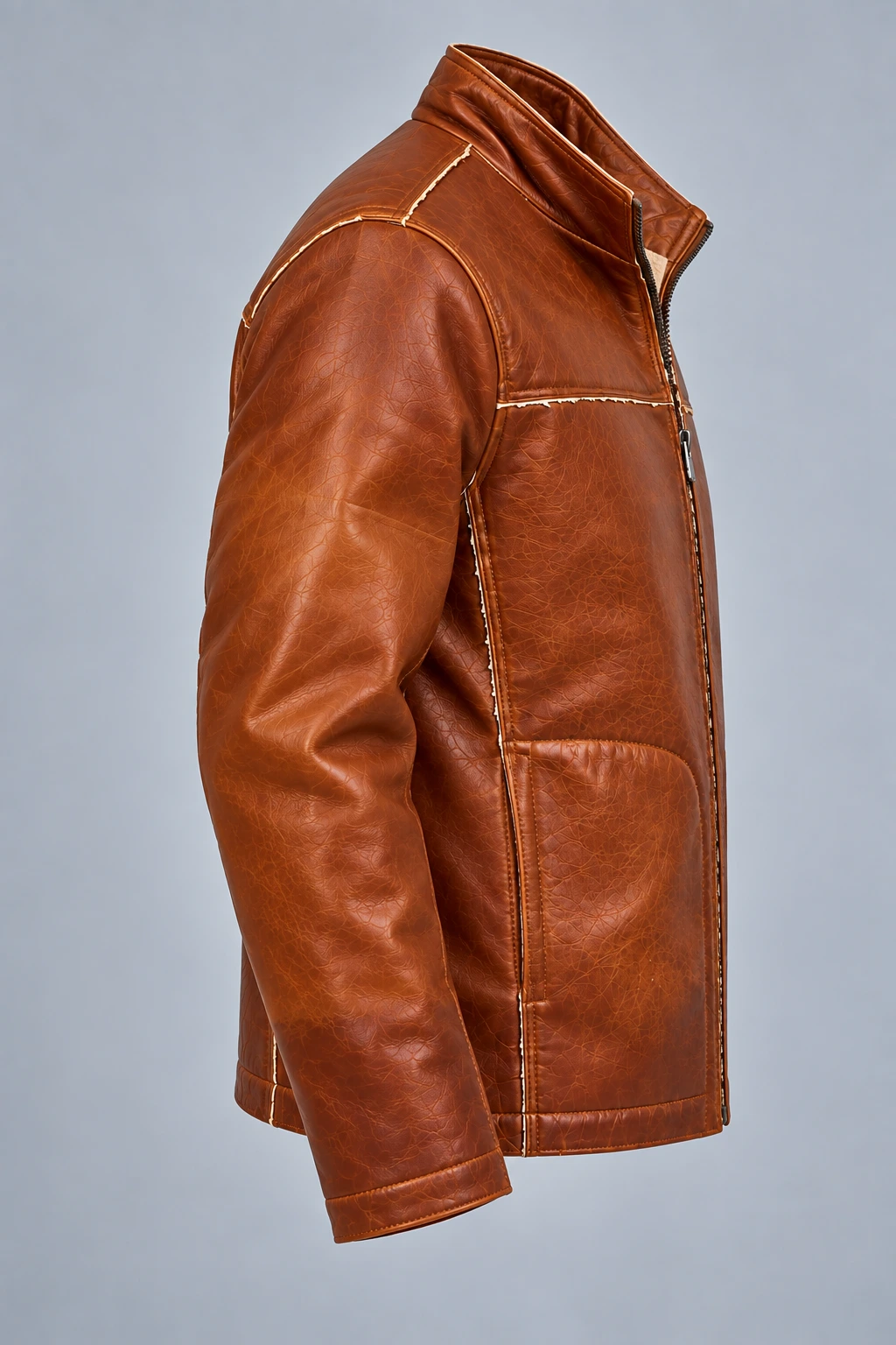 Men's Funnel Collar Leather jacket