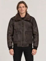 Men's Black Coffee Fur Collar Flight Leather Jacket