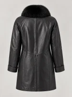 Women's Swing Leather Coat with Real Fox Fur Collar