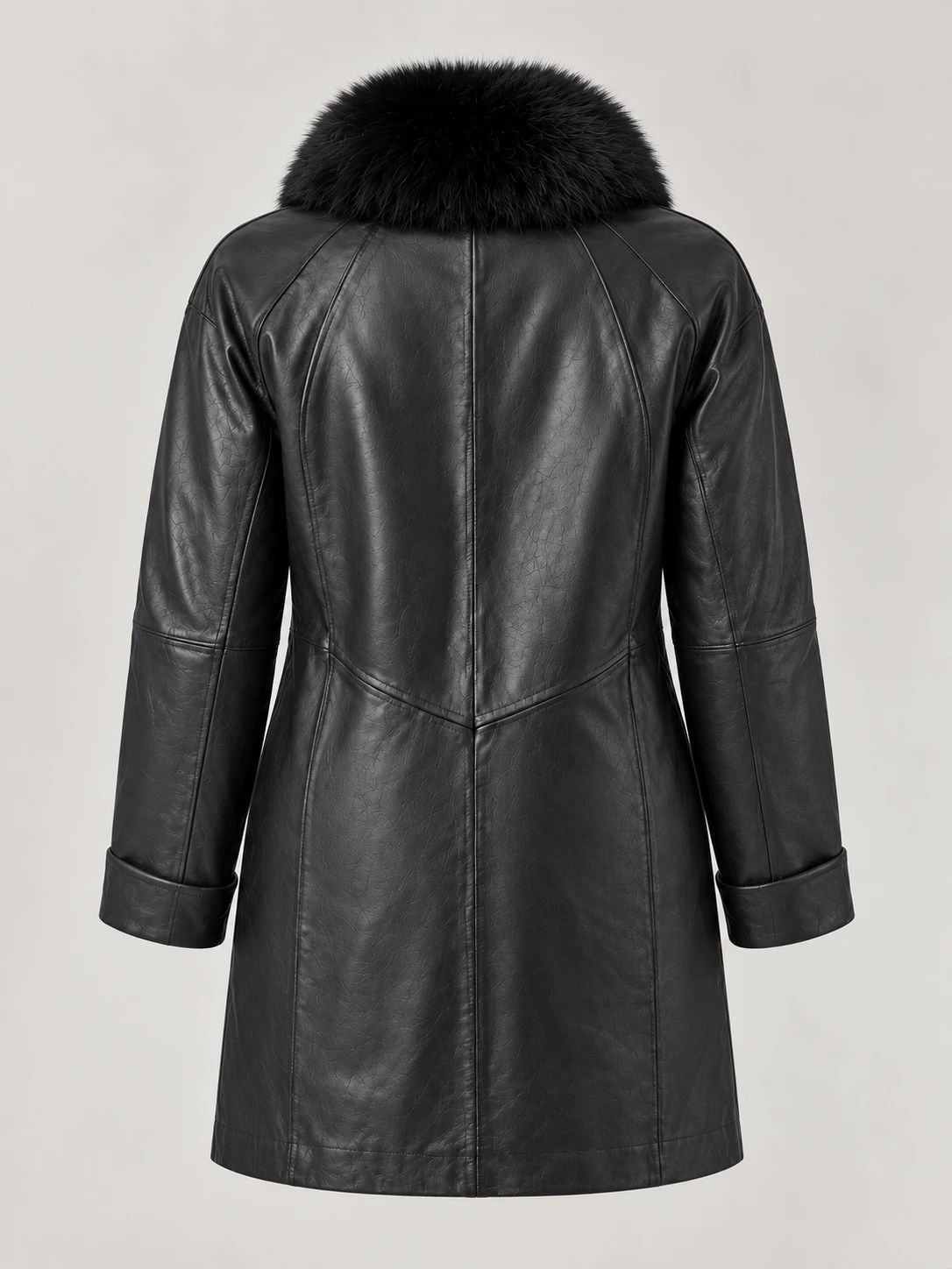 Women's Swing Leather Coat with Real Fox Fur Collar