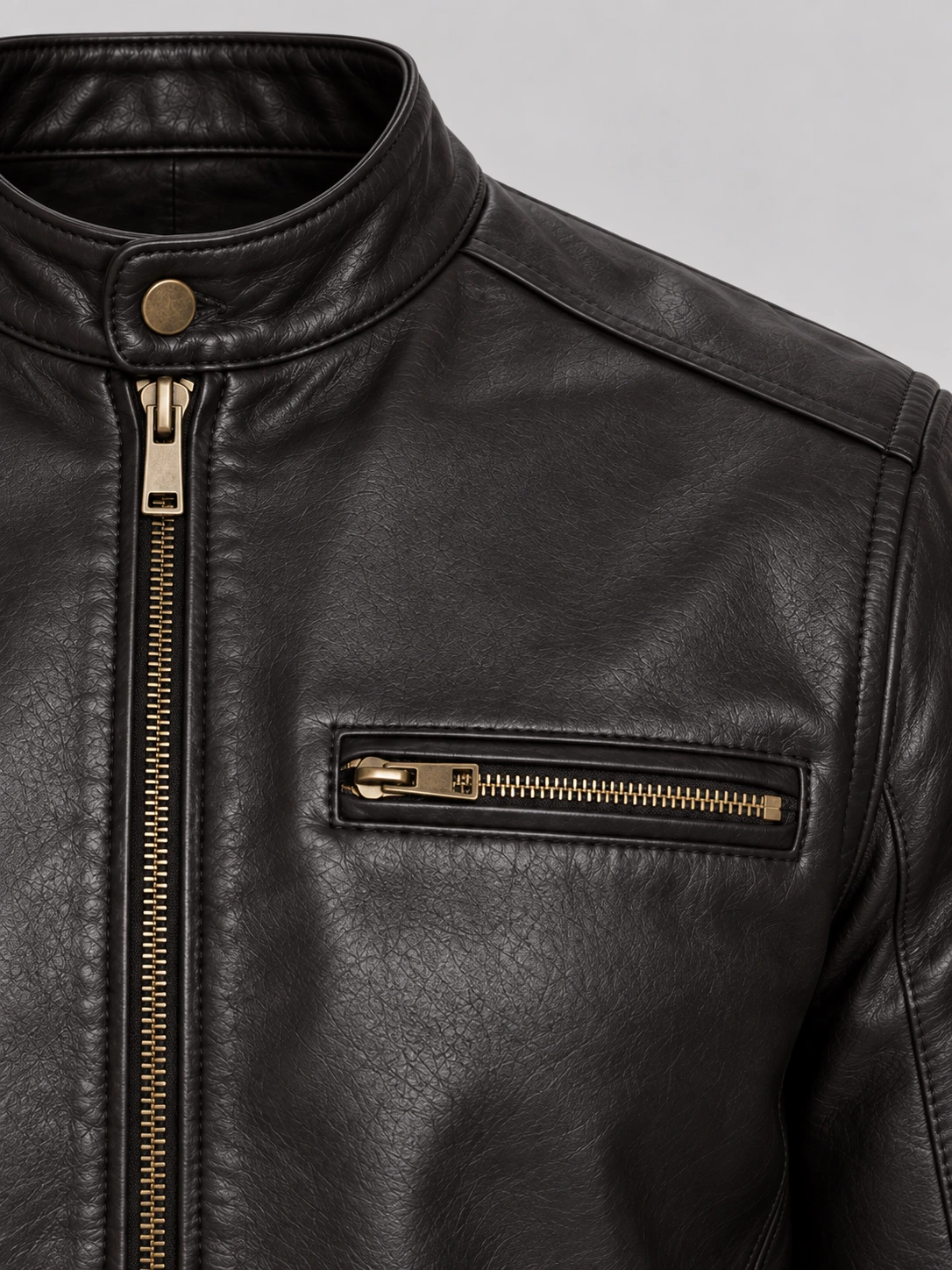 Men's Stand UP Collar Genuine Leather Jacket