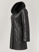 Women's Swing Leather Coat with Real Fox Fur Collar