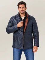 Men's Washed Car Coat with Contrast Placket