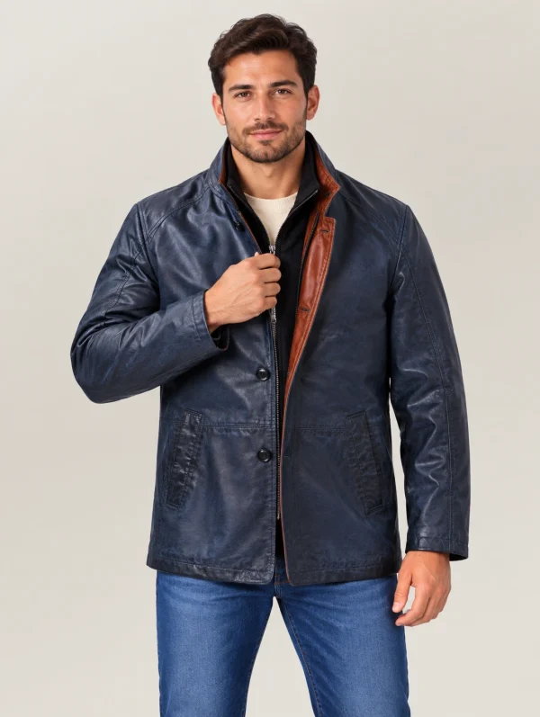 Men's Washed Car Coat with Contrast Placket
