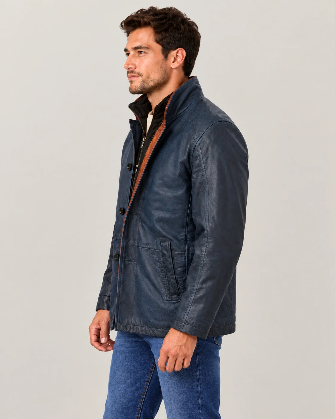 Men's Washed Car Coat with Contrast Placket
