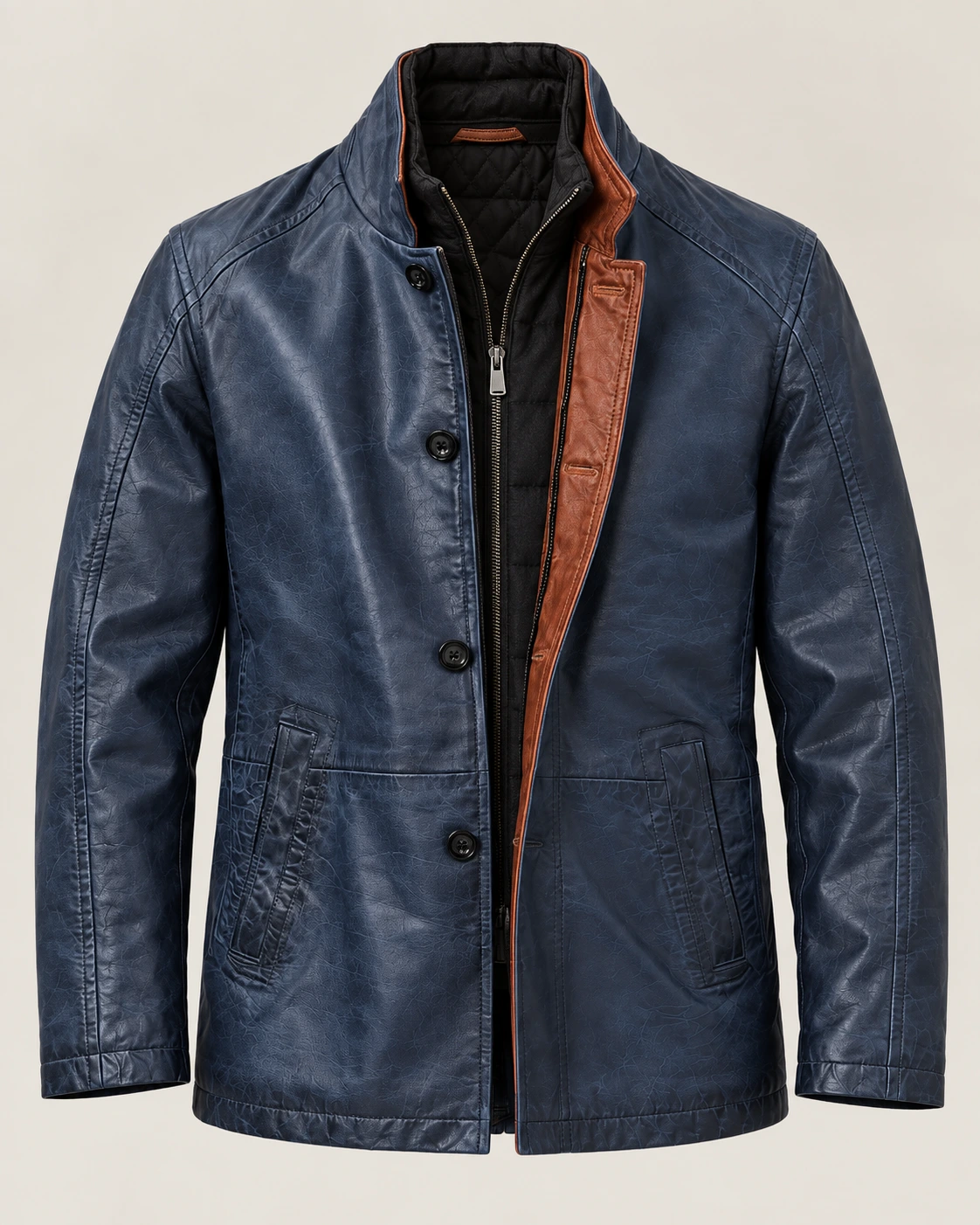 Men's Washed Car Coat with Contrast Placket