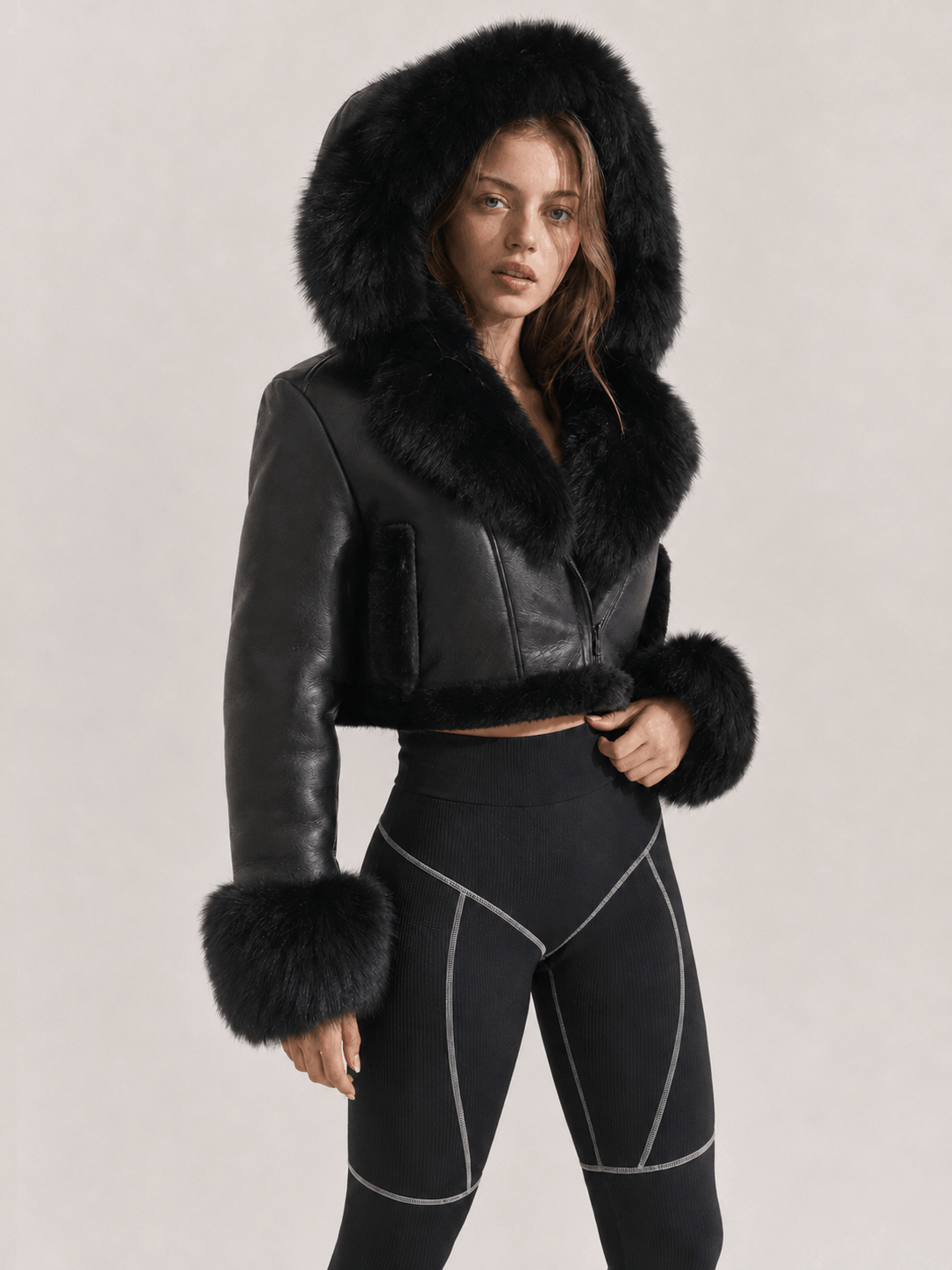 Women's Black Cropped Shearling Leather Jacket