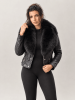 Women's Black Leather Biker Jacket With Fur Trim