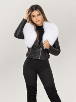Women's Black Leather Biker Jacket With Fur Collar