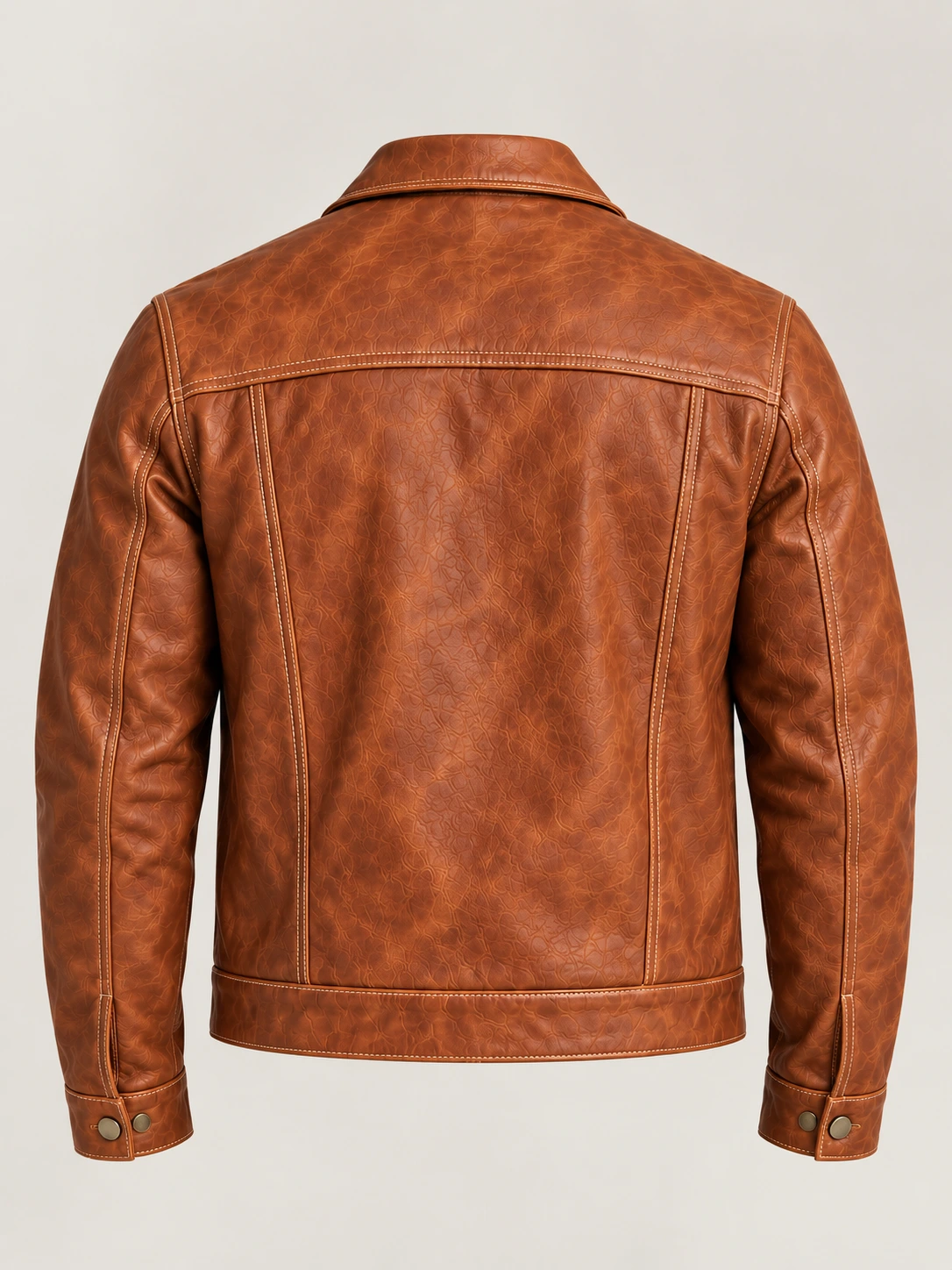 Men's Vintage Rust Bison Leather Trucker Jacket