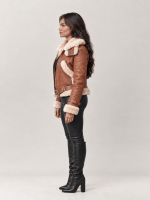 Women's Brown Shearling Cognac Aviator Leather Jacket