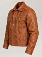 Men's Vintage Rust Bison Leather Trucker Jacket