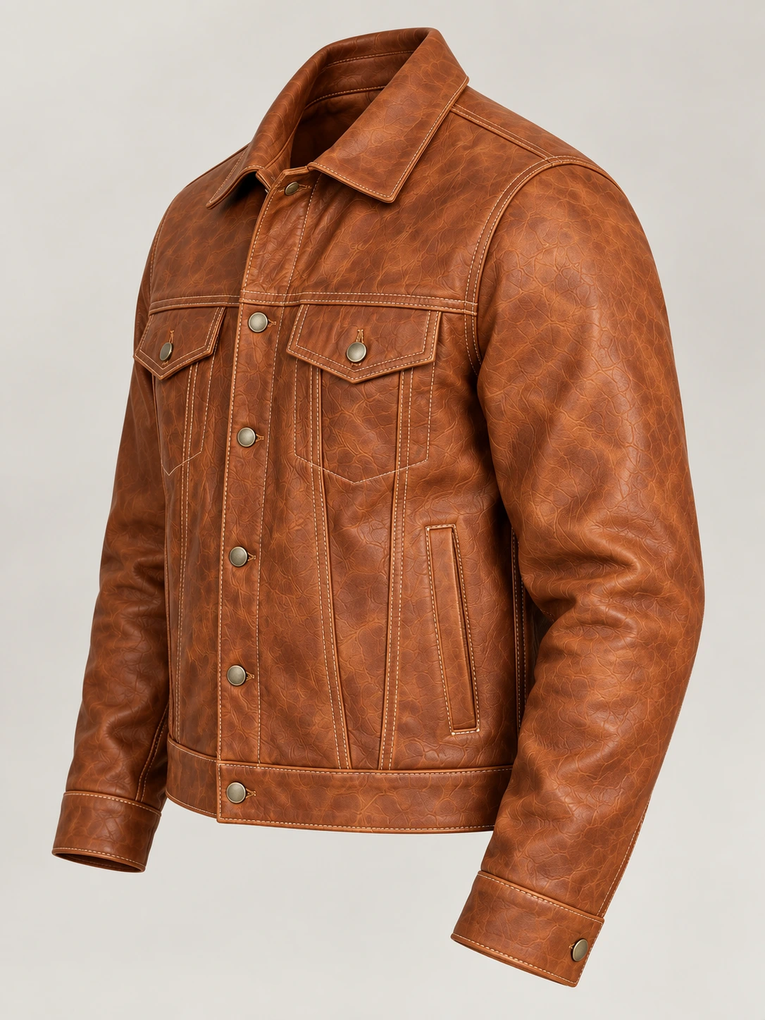 Men's Vintage Rust Bison Leather Trucker Jacket