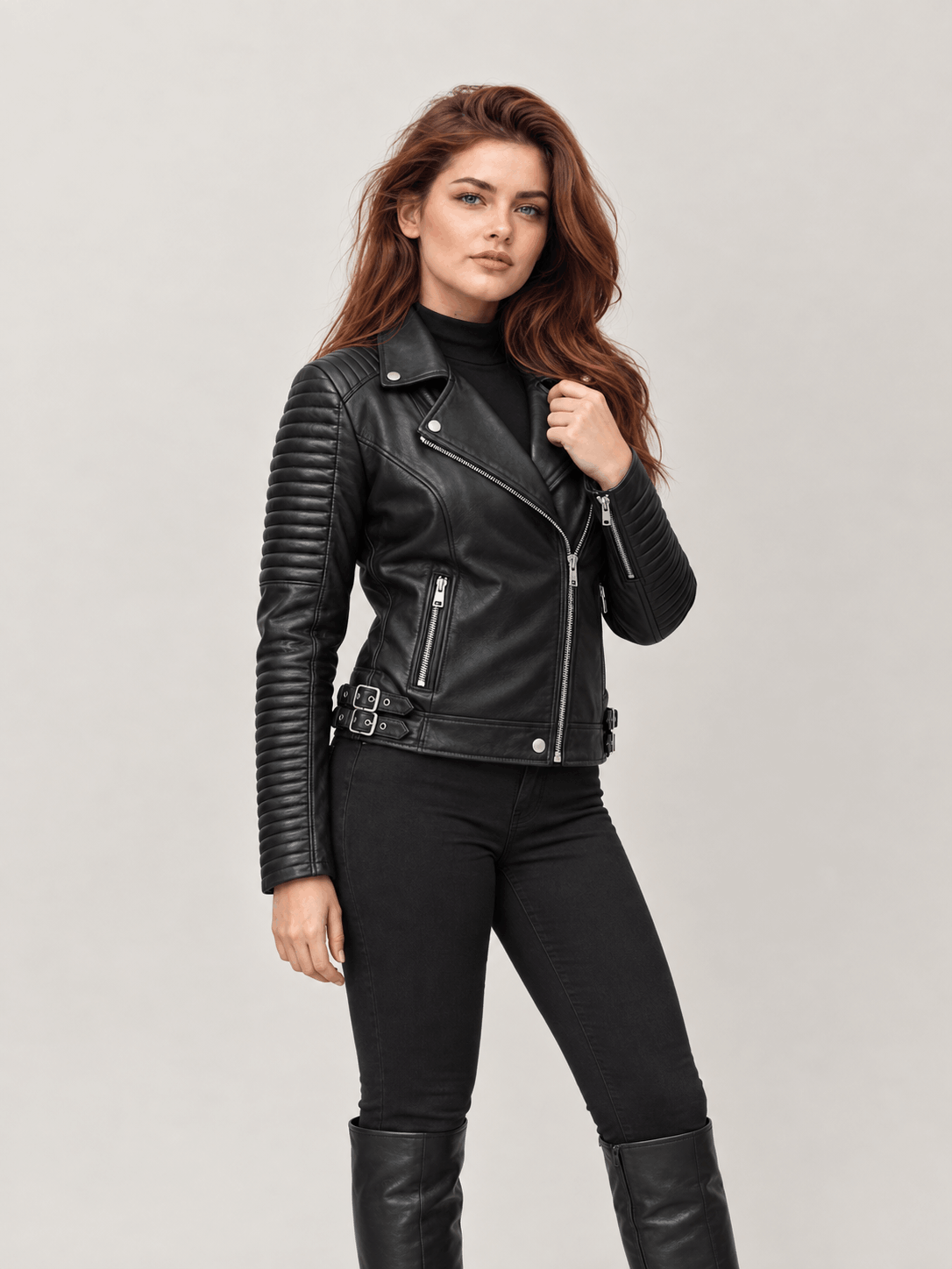 Women's Black Leather Biker Jacket