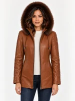 Women's Trimmed Detachable Hood & Braided Leather Jacket
