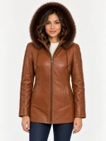 Women's Trimmed Detachable Hood & Braided Leather Jacket