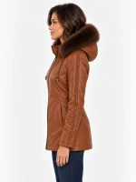 Women's Trimmed Detachable Hood & Braided Leather Jacket