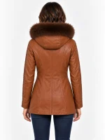 Women's Trimmed Detachable Hood & Braided Leather Jacket