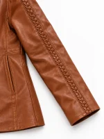 Women's Trimmed Detachable Hood & Braided Leather Jacket