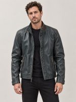 Men's Slate Leather Bomber Jacket