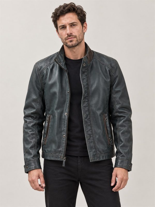 Men's Slate Leather Bomber Jacket