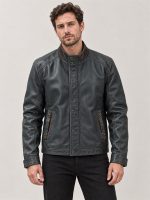 Men's Slate Leather Bomber Jacket