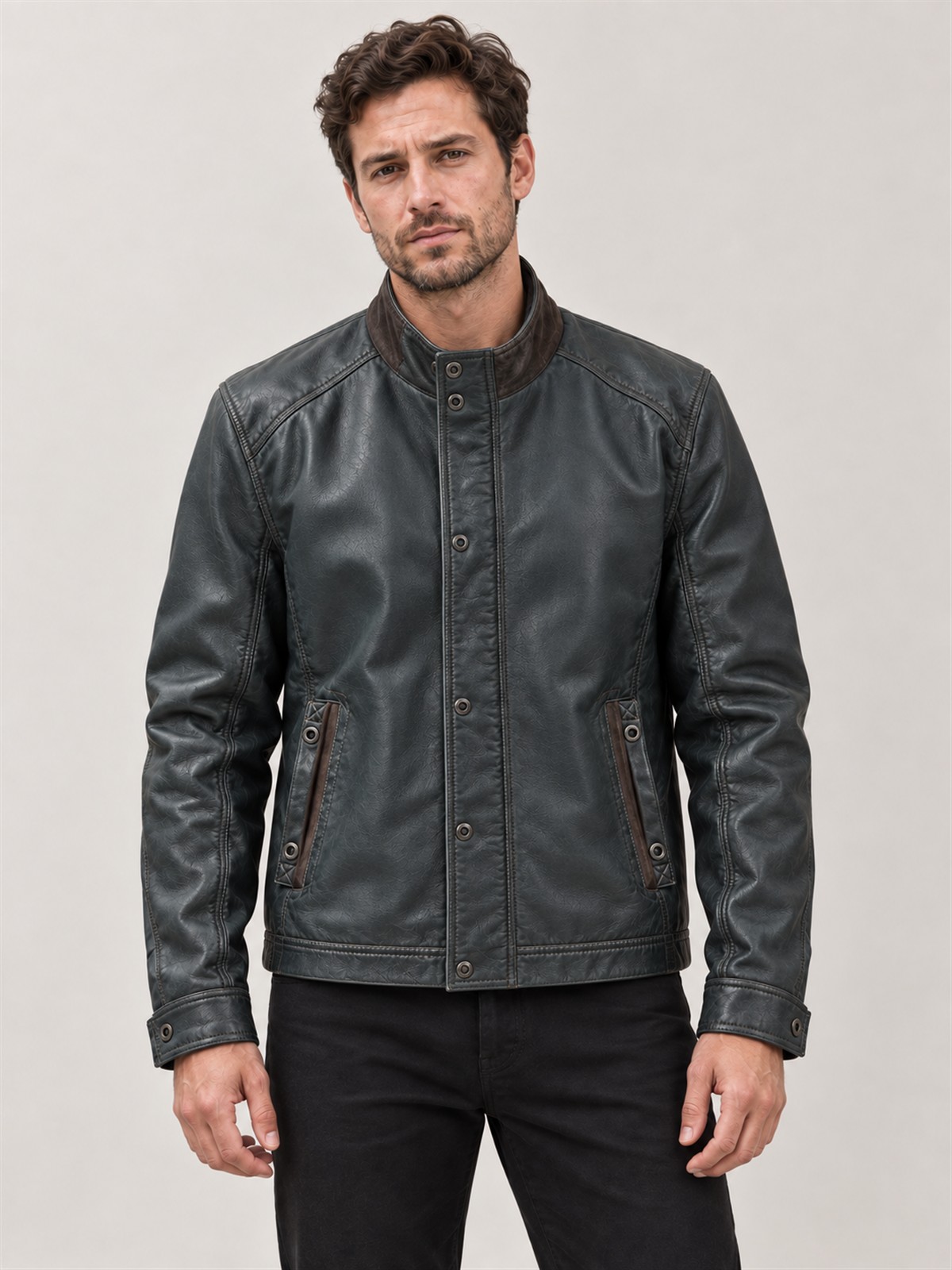 Men's Slate Leather Bomber Jacket