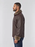 Men's Zip Up Collar Sheep Skin Leather Shearling Style Coat