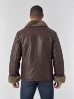 Men's Zip Up Collar Sheep Skin Leather Shearling Style Coat