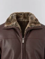 Men's Zip Up Collar Sheep Skin Leather Shearling Style Coat