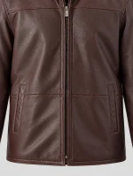 Men's Zip Up Collar Sheep Skin Leather Shearling Style Coat