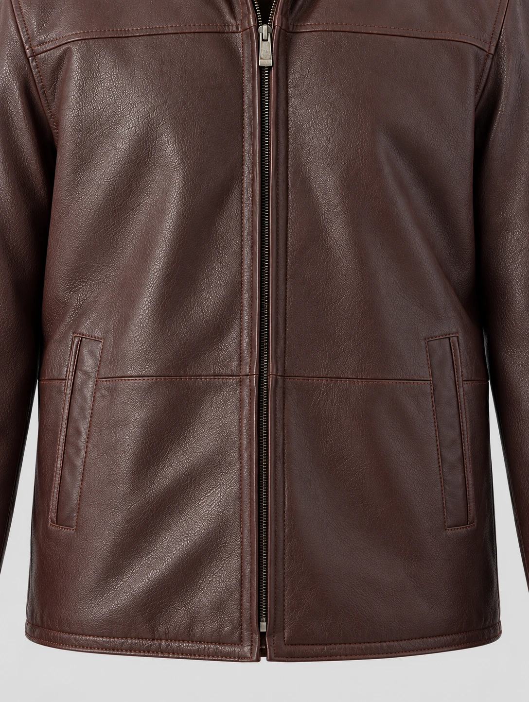 Men's Zip Up Collar Sheep Skin Leather Shearling Style Coat