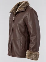Men's Zip Up Collar Sheep Skin Leather Shearling Style Coat
