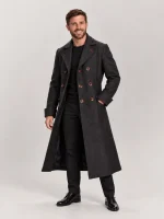 Men's Black Sherlock Holmes Double Breasted Wool Coat