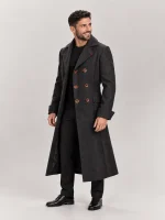 Men's Black Sherlock Holmes Double Breasted Wool Coat